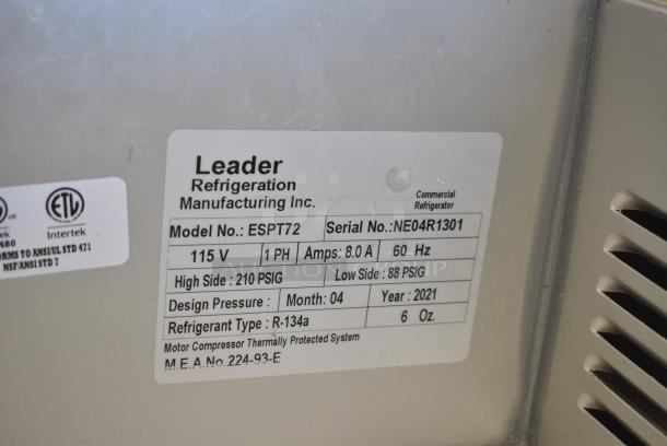 2021 Leader ESPT72 Stainless Steel Commercial Pizza Prep Table w/ Oversized Stone Cutting Board on Commercial Casters. 115 Volts, 1 Phases. Tested and Working! - Image 10 of 10