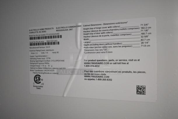 2022 Frigidaire FFUE2022AW0 Metal Single Door Reach In Freezer. 115 Volts, 1 Phase. Tested and Working! - Image 6 of 7