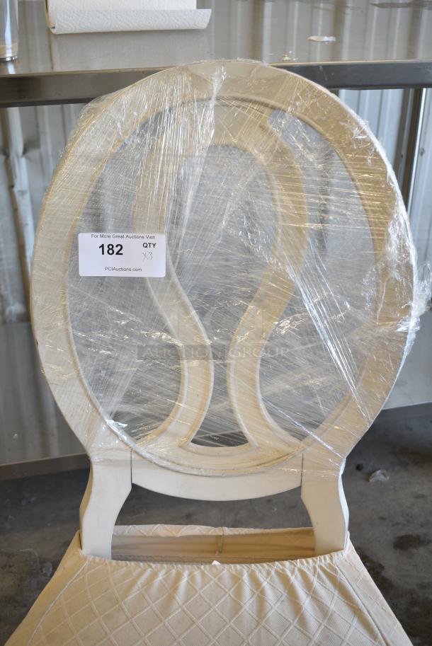 3 White Dining Height Chair w/ White Seat Cushion. 3 Times Your Bid! - Image 3 of 4