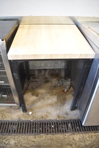 Wood Pattern Dining Height Table on Metal Legs.