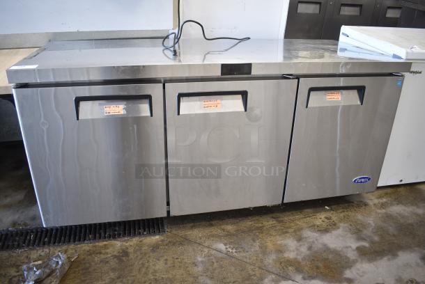 2021 Atosa MGF8404GR Stainless Steel Commercial 3 Door Undercounter Cooler on Commercial Casters. 115 Volts, 1 Phase. Tested and Working! - Image 1 of 7