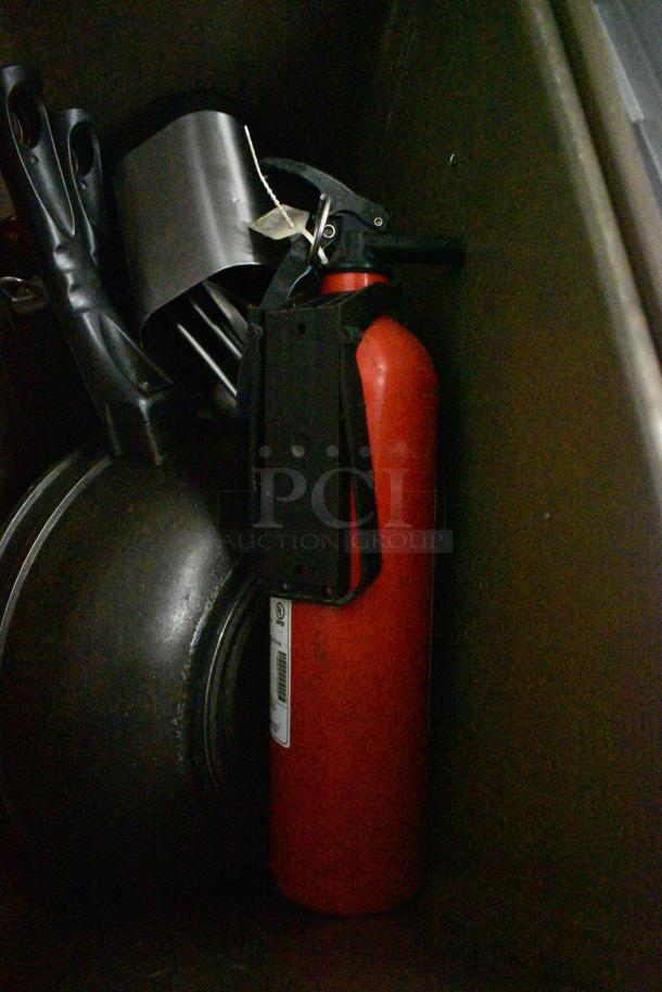 ALL ONE MONEY! Lot of Brown Poly Slim Jim Trash Can w/ Contents Including Skillets - Image 5 of 7