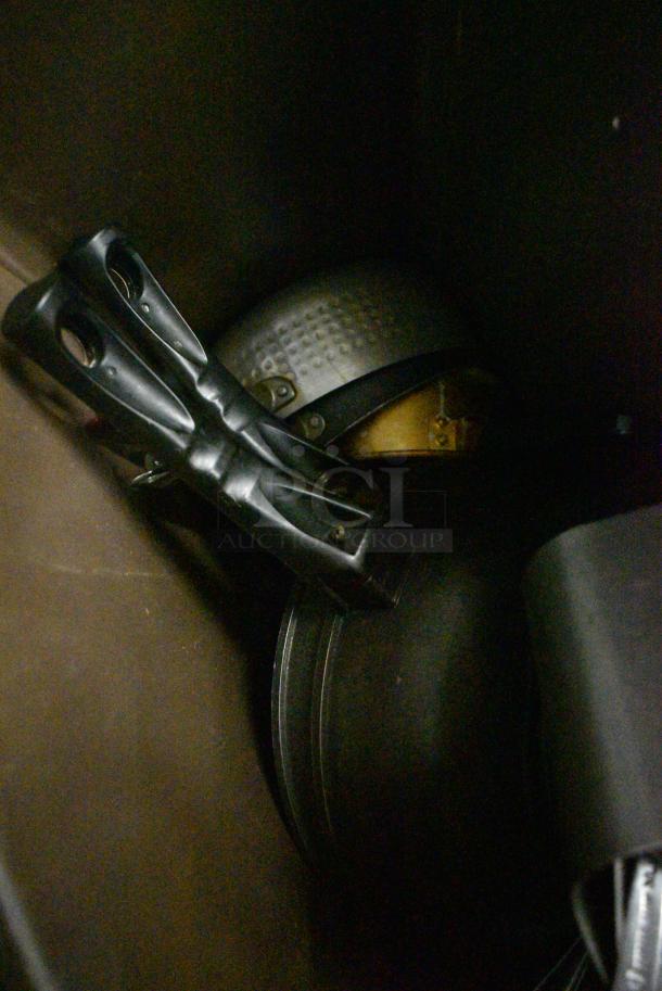 ALL ONE MONEY! Lot of Brown Poly Slim Jim Trash Can w/ Contents Including Skillets - Image 7 of 7