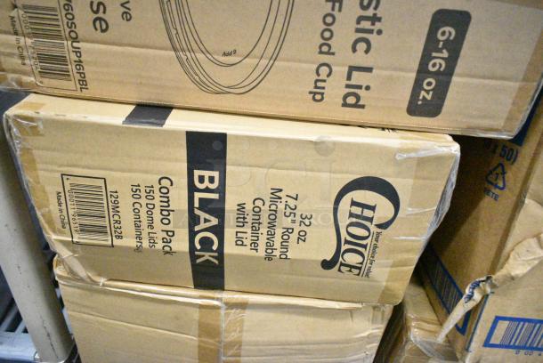 8 BRAND NEW! Boxes of Various Items Including 795SUS050801 Choice 5 1/4" x 8 1/2" Extra Large Food Container with Lid - 300/Case, 760SOUP16PBL Choice 6 - 16 oz. Clear Plastic Soup / Food Cup Lid - 1000/Case, 129MCR32B Choice 32 oz. Black Round Microwavable Heavy Weight Container with Lid 7 1/4" - 150/Case, 127P325C Choice 3.25 oz. Clear Plastic Souffle Cup / Portion Cup - 2500/Case, CTR24BD Dart SafeSeal 24 oz. Plastic Tamper-Resistant, Tamper-Evident Bowl with Dome Lid - 150/Case, 760SOUP8WB Choice 8 oz. White Double Poly-Coated Paper Food Cup - 1000/Case. 8 Times Your Bid! - Image 4 of 9