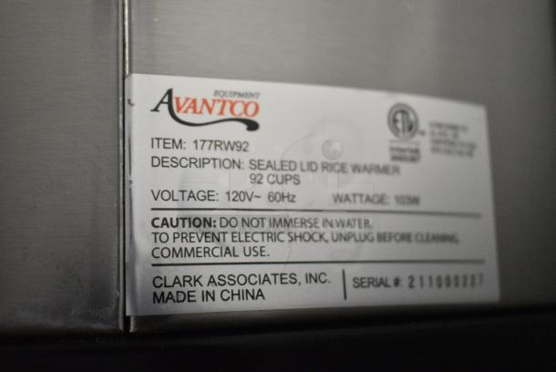 Avantco 177RW92 Stainless Steel Commercial Countertop Rice Warmer. 120 Volts, 1 Phase. Tested and Working! - Image 6 of 6