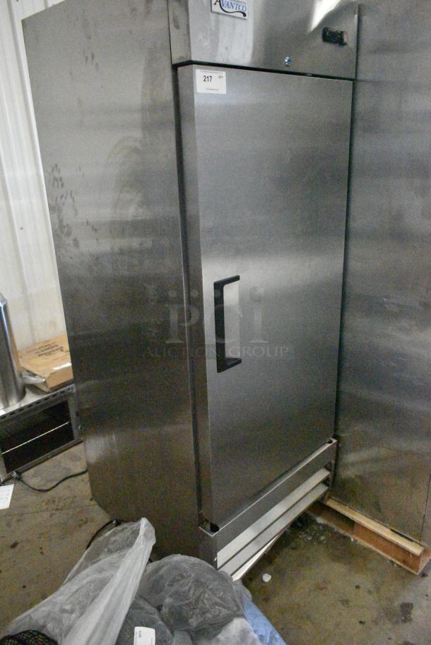 BRAND NEW SCRATCH AND DENT! 2024 Avantco 178A23RHC Stainless Steel Commercial Single Door Reach In Cooler w/ Poly Coated Racks on Commercial Casters. 115 Volts, 1 Phase. Tested and Working! - Image 2 of 6