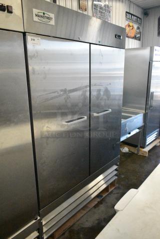 BRAND NEW SCRATCH AND DENT! 2024 Avantco 829BMR49R Stainless Steel Commercial 2 Door Reach In Cooler w/ Poly Coated Racks. 115 Volts, 1 Phase. Tested and Working!