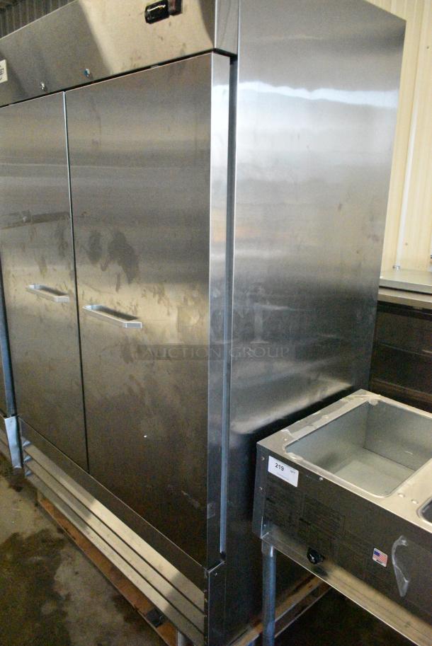BRAND NEW SCRATCH AND DENT! 2024 Avantco 829BMR49R Stainless Steel Commercial 2 Door Reach In Cooler w/ Poly Coated Racks. 115 Volts, 1 Phase. Tested and Working! - Image 2 of 6
