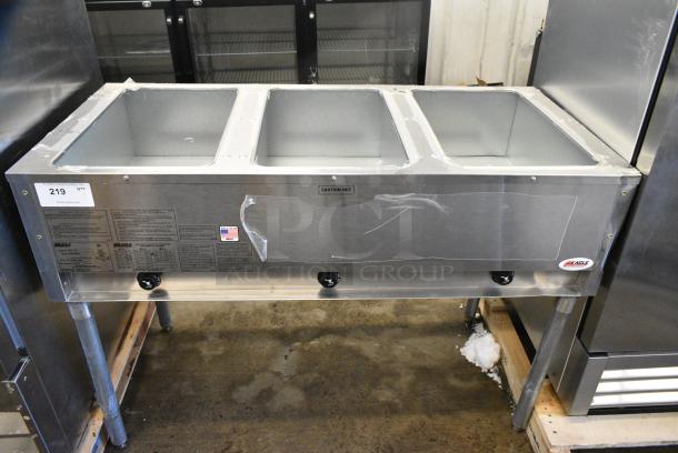 BRAND NEW SCRATCH AND DENT! 2024 Eagle HT3-NG Stainless Steel Commercial Natural Gas Powered 3 Bay Steam Table. 10,500 BTU. - Image 1 of 5