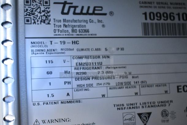 BRAND NEW SCRATCH AND DENT! 2024 True T-19-HC Stainless Steel Commercial Single Door Reach In Cooler w/ Poly Coated Racks. 115 Volts, 1 Phase. Tested and Working! - Image 5 of 5