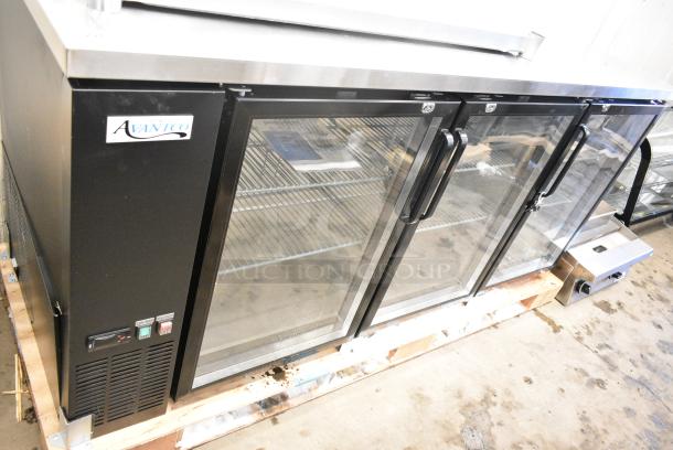 BRAND NEW SCRATCH AND DENT! 2024 Avantco 178UBB378G 78" Black Counter Height Glass Door Back Bar Refrigerator with LED Lighting. 115 Volts, 1 Phase. Tested and Working! - Image 1 of 7