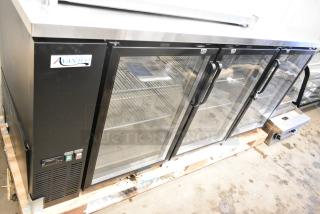 BRAND NEW SCRATCH AND DENT! 2024 Avantco 178UBB378G 78" Black Counter Height Glass Door Back Bar Refrigerator with LED Lighting. 115 Volts, 1 Phase. Tested and Working!