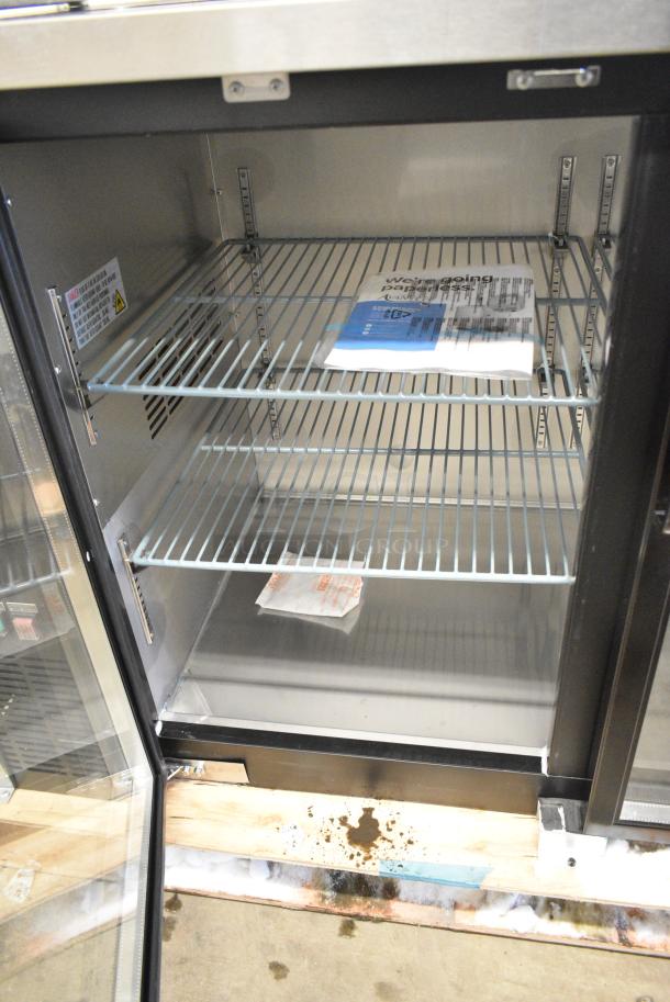 BRAND NEW SCRATCH AND DENT! 2024 Avantco 178UBB378G 78" Black Counter Height Glass Door Back Bar Refrigerator with LED Lighting. 115 Volts, 1 Phase. Tested and Working! - Image 3 of 7