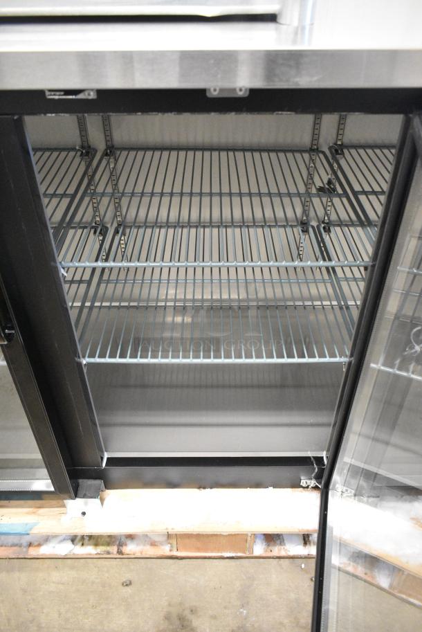BRAND NEW SCRATCH AND DENT! 2024 Avantco 178UBB378G 78" Black Counter Height Glass Door Back Bar Refrigerator with LED Lighting. 115 Volts, 1 Phase. Tested and Working! - Image 4 of 7