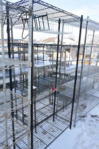 Black Finish 5 Tier Wire Shelving Unit. BUYER MUST DISMANTLE. PCI CANNOT DISMANTLE FOR SHIPPING. PLEASE CONSIDER FREIGHT CHARGES.
