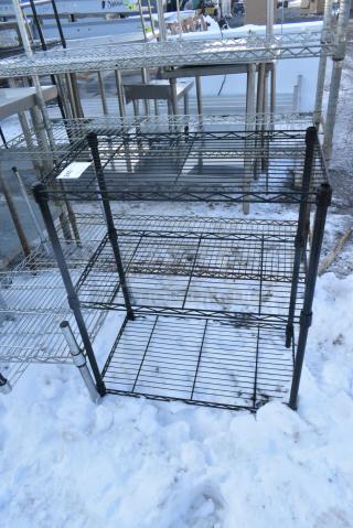 Black Finish 3 Tier Wire Shelving Unit. BUYER MUST DISMANTLE. PCI CANNOT DISMANTLE FOR SHIPPING. PLEASE CONSIDER FREIGHT CHARGES.
