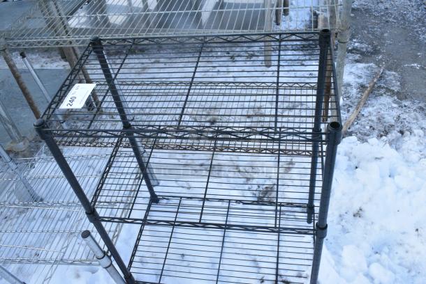 Black Finish 3 Tier Wire Shelving Unit. BUYER MUST DISMANTLE. PCI CANNOT DISMANTLE FOR SHIPPING. PLEASE CONSIDER FREIGHT CHARGES. - Image 2 of 3