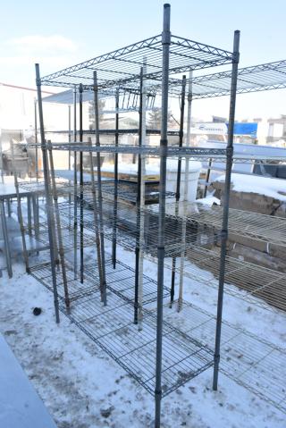 Gray Finish 4 Tier Wire Shelving Unit. BUYER MUST DISMANTLE. PCI CANNOT DISMANTLE FOR SHIPPING. PLEASE CONSIDER FREIGHT CHARGES.