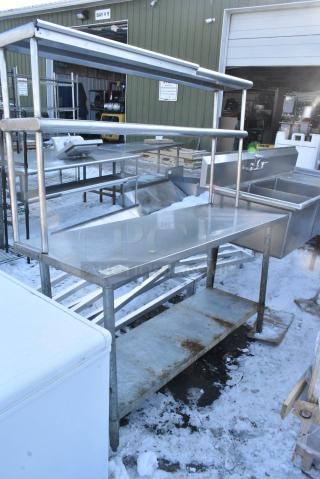 Stainless Steel Table w/ 2 Tier Over Shelf and Metal Under Shelf.