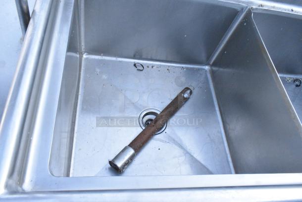 Stainless Steel 2 Bay Sink w/ Right Side Drain Board, Faucet and Handles. 1 Leg Needs To Be Reattached. - Image 2 of 6