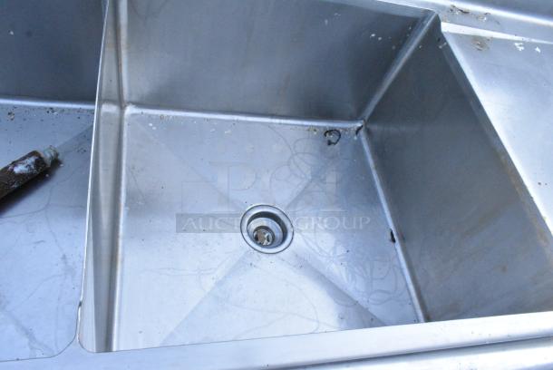 Stainless Steel 2 Bay Sink w/ Right Side Drain Board, Faucet and Handles. 1 Leg Needs To Be Reattached. - Image 3 of 6