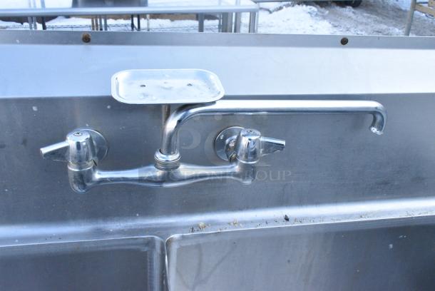 Stainless Steel 2 Bay Sink w/ Right Side Drain Board, Faucet and Handles. 1 Leg Needs To Be Reattached. - Image 5 of 6