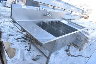 Stainless Steel 3 Bay Sink w/ Dual Drain Boards, Faucet and Handles.