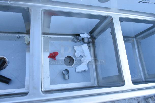 BRAND NEW SCRATCH AND DENT! Regency 600S31818218 94" 16 Gauge Stainless Steel Three Compartment Commercial Sink with Cross Bracing and 2 Drainboards - 18" x 18" x 14" Bowls. - Image 4 of 9