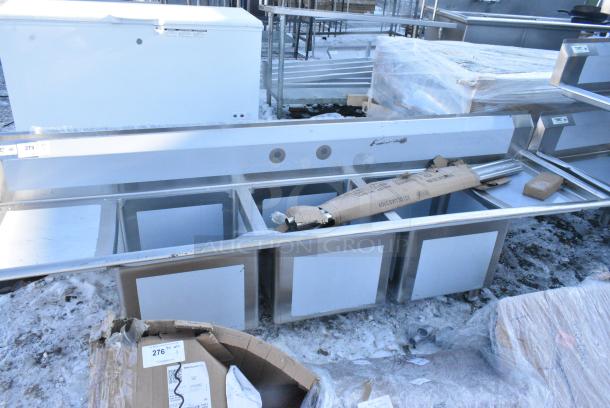 BRAND NEW SCRATCH AND DENT! Regency 600S31818218 94" 16 Gauge Stainless Steel Three Compartment Commercial Sink with Cross Bracing and 2 Drainboards - 18" x 18" x 14" Bowls. - Image 8 of 9