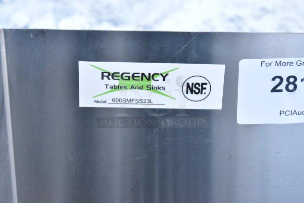 BRAND NEW SCRATCH AND DENT! Regency 600SMFSS23L 16-Gauge 304 Stainless Steel Floor Mounted Mop Sink with Left Side Splash Guard - 22" x 21 3/8" x 10" Bowl - Image 3 of 3