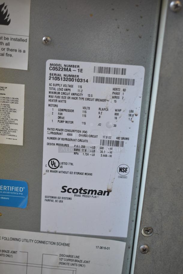 2021 Scotsman C0522MA-1E Stainless Steel Commercial Ice Machine Head. 115 Volts, 1 Phase. - Image 4 of 4