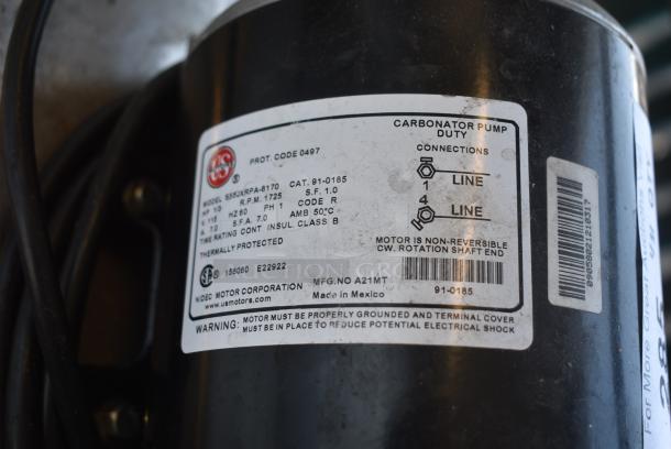 3 Various Motors Including 2 US S55JXRPA-8170 Carbonator Duty Pump and 1 McCann's Water Booster. 3 Times Your Bid! - Image 5 of 14