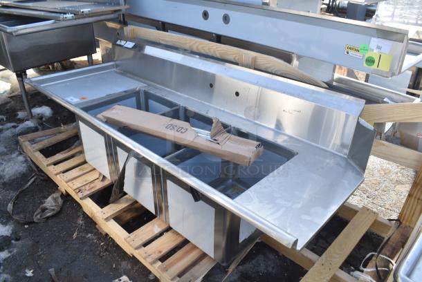 BRAND NEW SCRATCH AND DENT! Regency 600DDTS684LFT Stainless Steel Commercial 3 Bay Sink w/ Left Side Drain Board. - Image 1 of 4