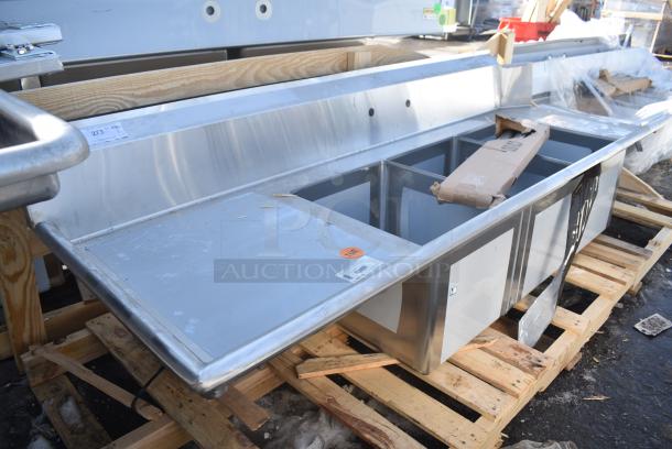 BRAND NEW SCRATCH AND DENT! Regency 600DDTS684LFT Stainless Steel Commercial 3 Bay Sink w/ Left Side Drain Board. - Image 2 of 4