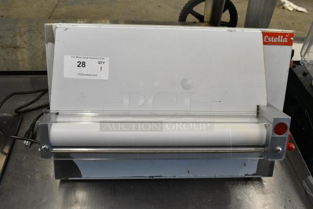 BRAND NEW SCRATCH AND DENT! Estella 348EDS18S Stainless Steel 18" Countertop One Stage Dough Sheeter. 120 Volts, 1 Phase. Tested and Working! - Image 1 of 8