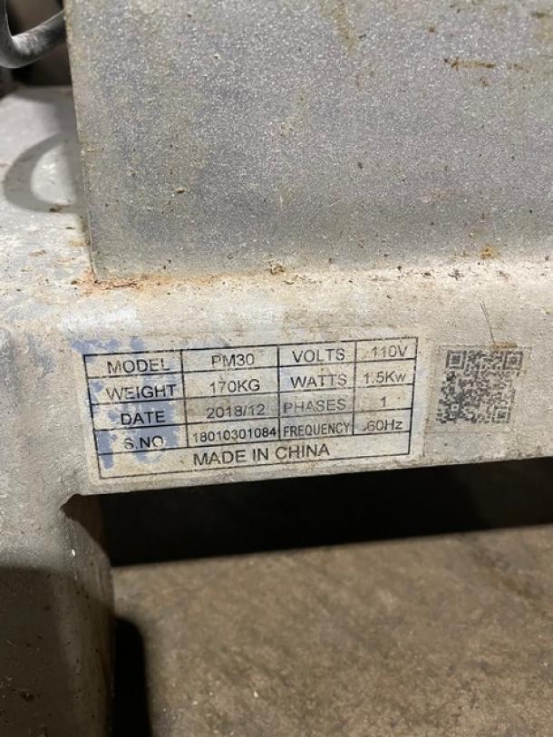 Primo Commercial Metallic Gray Finished Gear Driven 30 Quart Planetary Mixer! Model: PM30 SN: 18010301084! 110V 1 Phase! - Image 7 of 10