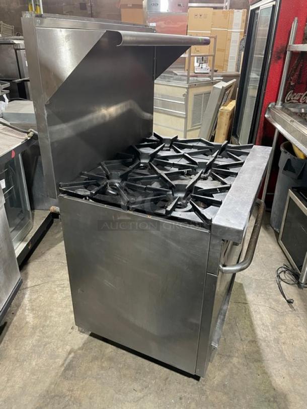 Vulcan Commercial Stainless Steel Natural Gas Powered 6 Burner Range/Oven Combo! With Back Splash & Overhead Salamander Shelf! With Wired Oven Rack! On Legs! - Image 2 of 11