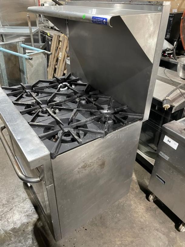 Vulcan Commercial Stainless Steel Natural Gas Powered 6 Burner Range/Oven Combo! With Back Splash & Overhead Salamander Shelf! With Wired Oven Rack! On Legs! - Image 4 of 11