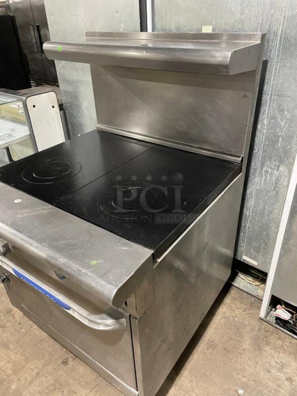 Imperial Diamond Series Commercial Stainless Steel Natural Gas Powered Double French Top Range/Oven Combo! With Back Splash & Overhead Salamander Shelf! With Wire Oven Racks! Model: IHR-2FT SN: C7165811! On Legs! - Image 2 of 12