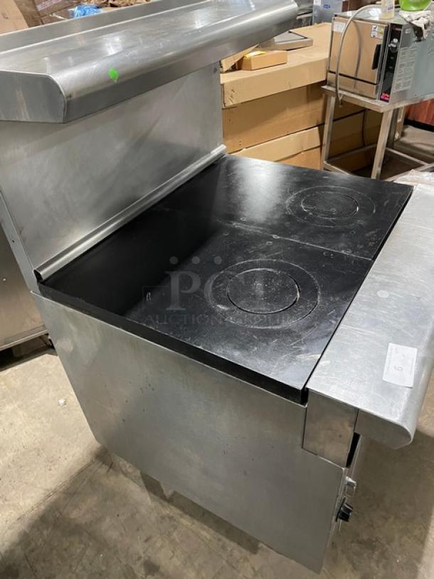Imperial Diamond Series Commercial Stainless Steel Natural Gas Powered Double French Top Range/Oven Combo! With Back Splash & Overhead Salamander Shelf! With Wire Oven Racks! Model: IHR-2FT SN: C7165811! On Legs! - Image 4 of 12