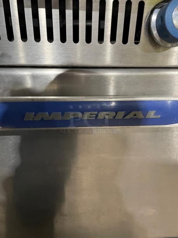 Imperial Diamond Series Commercial Stainless Steel Natural Gas Powered Double French Top Range/Oven Combo! With Back Splash & Overhead Salamander Shelf! With Wire Oven Racks! Model: IHR-2FT SN: C7165811! On Legs! - Image 8 of 12
