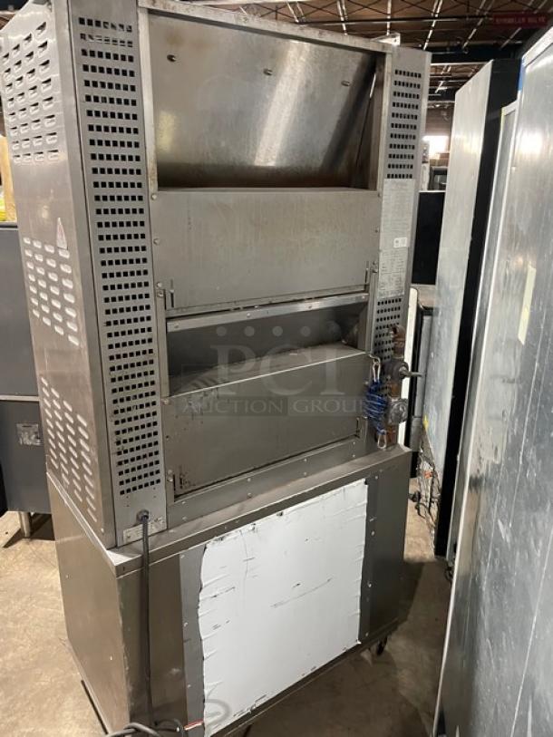 Rotisol-France Commercial Stainless Steel Natural Gas Powered Rotisserie Oven/Barbeque Machine! With Tempered Glass View-Through Doors! With Enclosed 2 Door Storage Base Underneath! With Pull-Out Style Retractable Worktable! Model: 950.5 SN: 3798! 220-240V 1 Phase! On Casters! - Image 3 of 10
