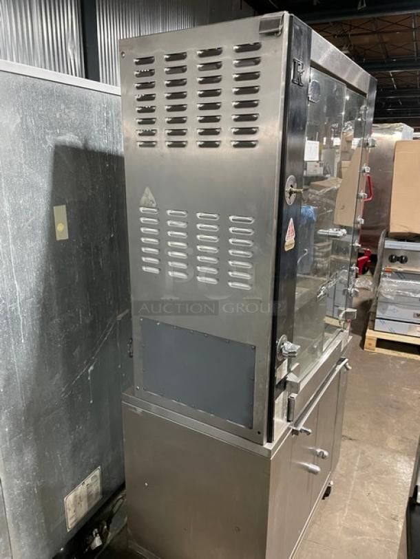 Rotisol-France Commercial Stainless Steel Natural Gas Powered Rotisserie Oven/Barbeque Machine! With Tempered Glass View-Through Doors! With Enclosed 2 Door Storage Base Underneath! With Pull-Out Style Retractable Worktable! Model: 950.5 SN: 3798! 220-240V 1 Phase! On Casters! - Image 4 of 10
