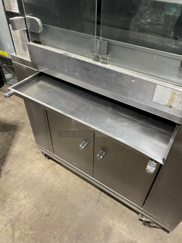 Rotisol-France Commercial Stainless Steel Natural Gas Powered Rotisserie Oven/Barbeque Machine! With Tempered Glass View-Through Doors! With Enclosed 2 Door Storage Base Underneath! With Pull-Out Style Retractable Worktable! Model: 950.5 SN: 3798! 220-240V 1 Phase! On Casters! - Image 5 of 10