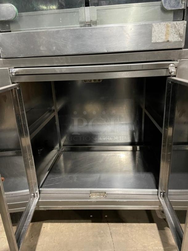Rotisol-France Commercial Stainless Steel Natural Gas Powered Rotisserie Oven/Barbeque Machine! With Tempered Glass View-Through Doors! With Enclosed 2 Door Storage Base Underneath! With Pull-Out Style Retractable Worktable! Model: 950.5 SN: 3798! 220-240V 1 Phase! On Casters! - Image 6 of 10