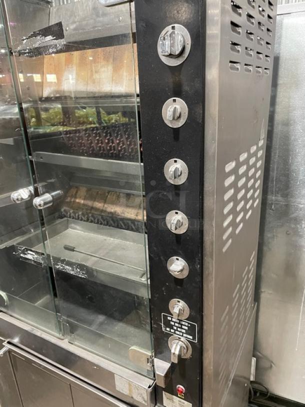 Rotisol-France Commercial Stainless Steel Natural Gas Powered Rotisserie Oven/Barbeque Machine! With Tempered Glass View-Through Doors! With Enclosed 2 Door Storage Base Underneath! With Pull-Out Style Retractable Worktable! Model: 950.5 SN: 3798! 220-240V 1 Phase! On Casters! - Image 7 of 10