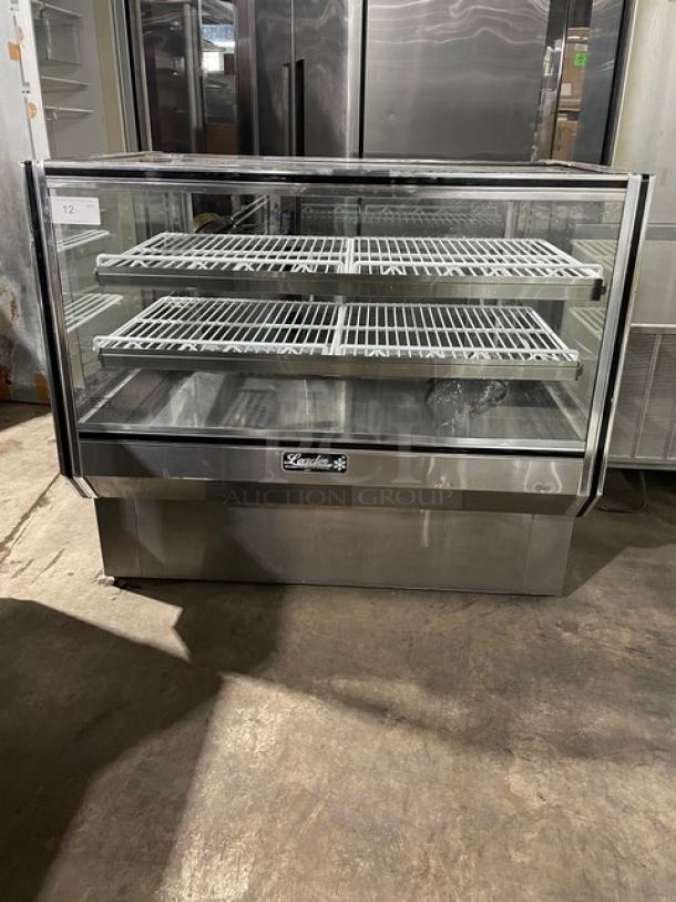 Leader Commercial Stainless Steel Straight Glass 48" Dry Bakery Display Showcase! With Poly Coated Wire Tier Racks! With Lighting! With Rear Access Sliding Glass Doors! Model: CBK48 D SN: GA05C1072! 115V 1 Phase! - Image 1 of 9