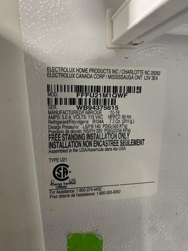 Frigidaire By Electrolux Commercial White Single Door Reach In Upright Free-Standing Freezer! With Poly Coated Wire Racks! Model: FFFU21M1QWF SN: WB94375615! 115V 1 Phase! - Image 6 of 9