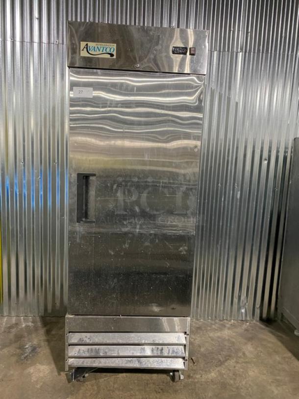 Avantco Commercial Stainless Steel Solid Single Door Reach In Refrigerator! With Poly Coated Wire Rack!  Model: 178A23RHC SN: 6703171118020566! On Casters! - Image 1 of 9