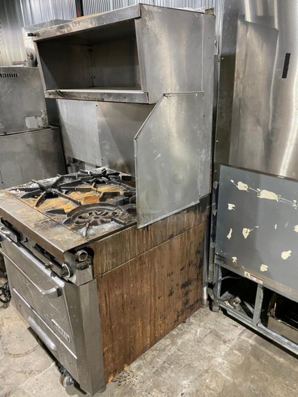 Garland Commercial Stainless Steel Natural Gas Powered 4 Burner Range/Oven Combo! With Back & Right-Side Splash! With Enclosed Type Overhead Salamander Shelf! On Casters! - Image 2 of 10